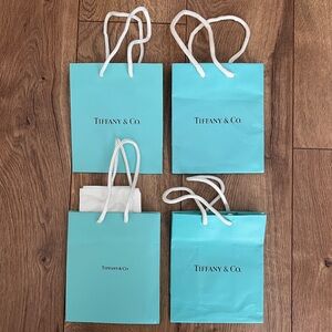 4 Tiffany & Co. Aqua Blue Small Gift/ Shopping Bags with White Handles